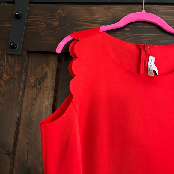 NWT Carolina Belle Montreal Vibrant Red Scallop Trim Shift Dress 12 - Picture 3 of 7
